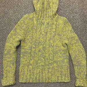 Size M turtle neck sweater, green, and gray.
